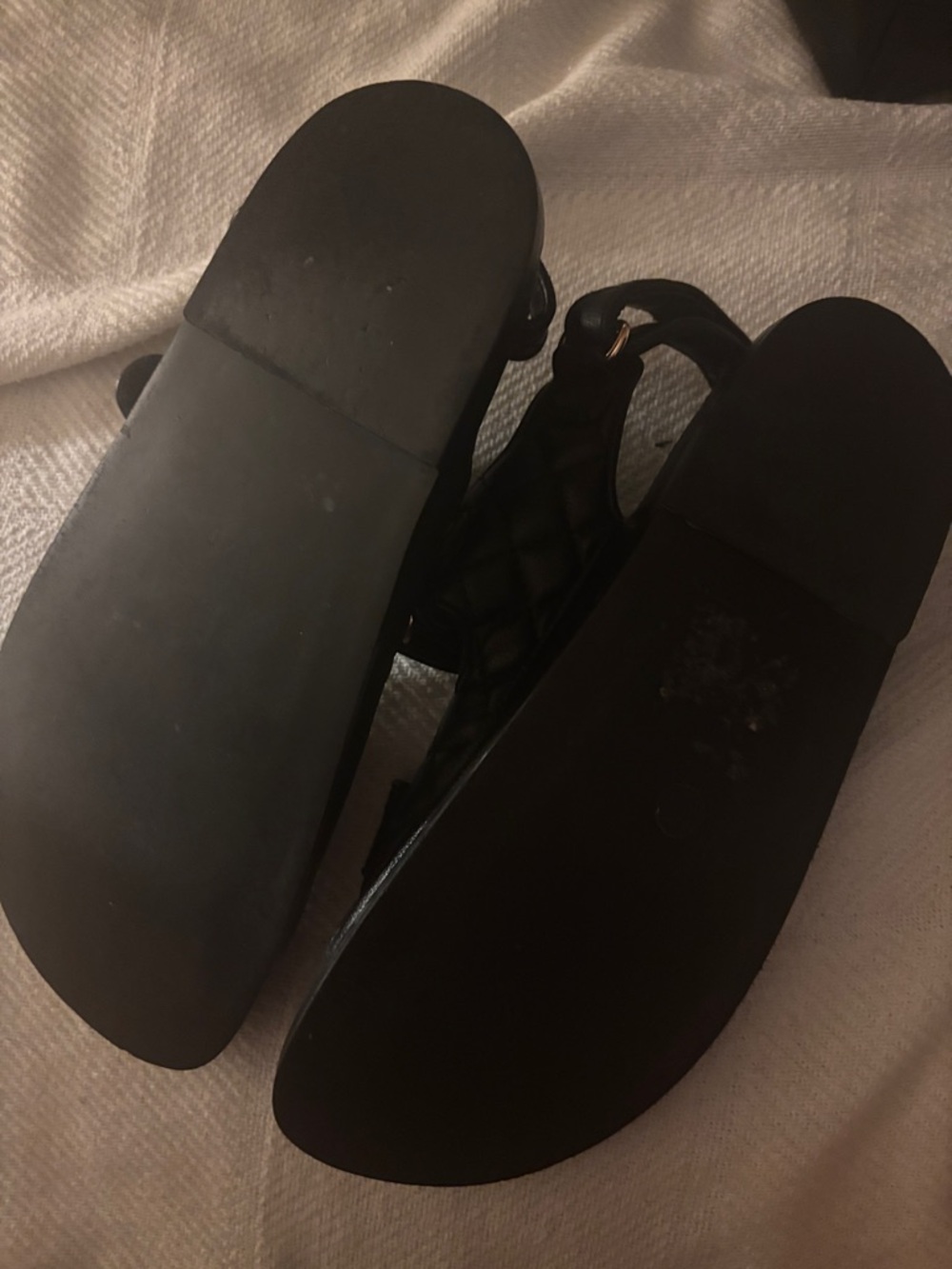 Black Quilted Leather Velcro Logo Sandals with Gold CC gladiator style - Picture 3 of 4